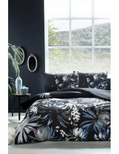 ÖZDILEK SOFLIFE SATIN NELUMBO Bleu  Parure de lit noir 2 personnes 