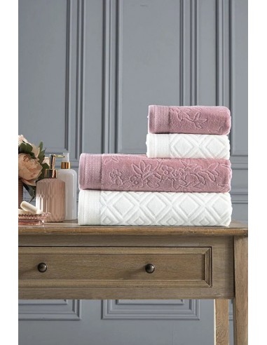 ÖZDILEK PASTORAL Set de 4 serviettes crème rose 